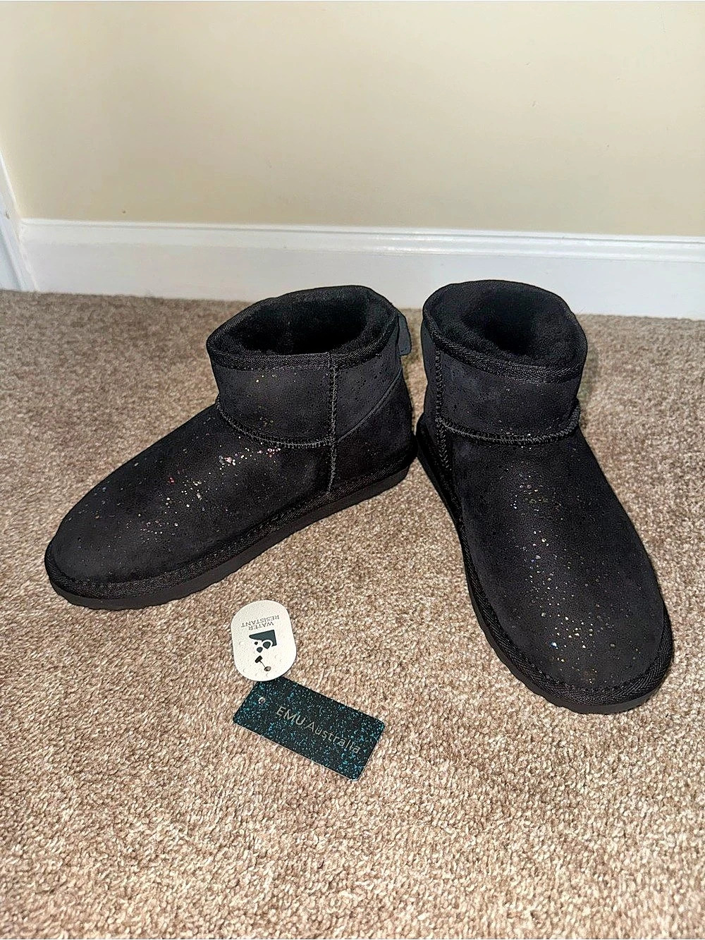 EMU Australia Stinger Micro Black Glitter Ankle Boots